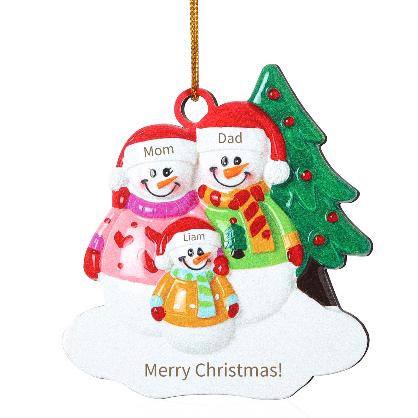 Holz Personalisierter 3-5 Namen & Text Weihnachtsornament – Schneemann-Familie Holzanhänger