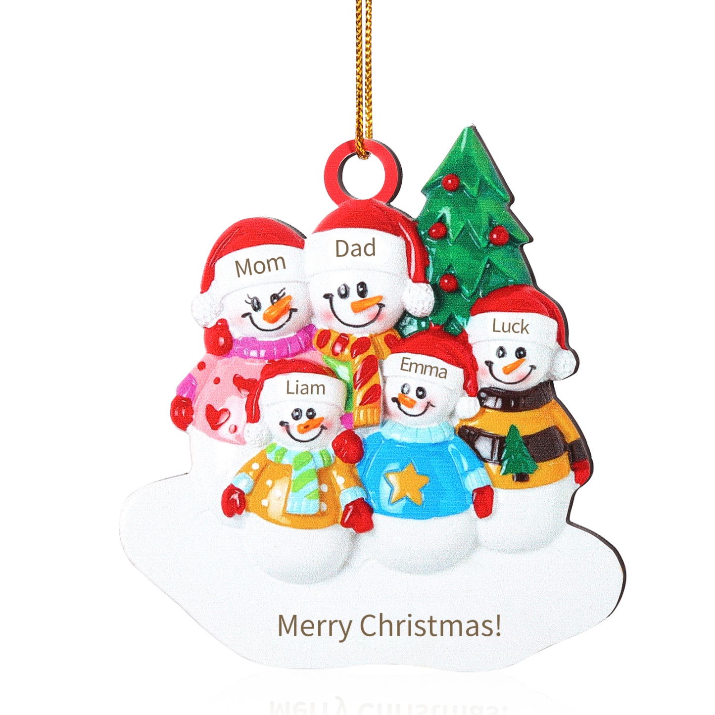 Holz Personalisierter 3-5 Namen & Text Weihnachtsornament – Schneemann-Familie Holzanhänger