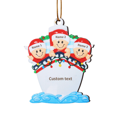 Personalisierter 3-5 Namen & Text Weihnachtsornament – Holzanhänger mit Schiffsmotiv