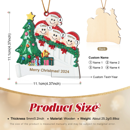 Holz Weihnachtsornament-Personalisierte 2-6 Namen & Text & Jahr Weihnachtsszene mit Baum & Geschenken Weihnachts-Anhänger