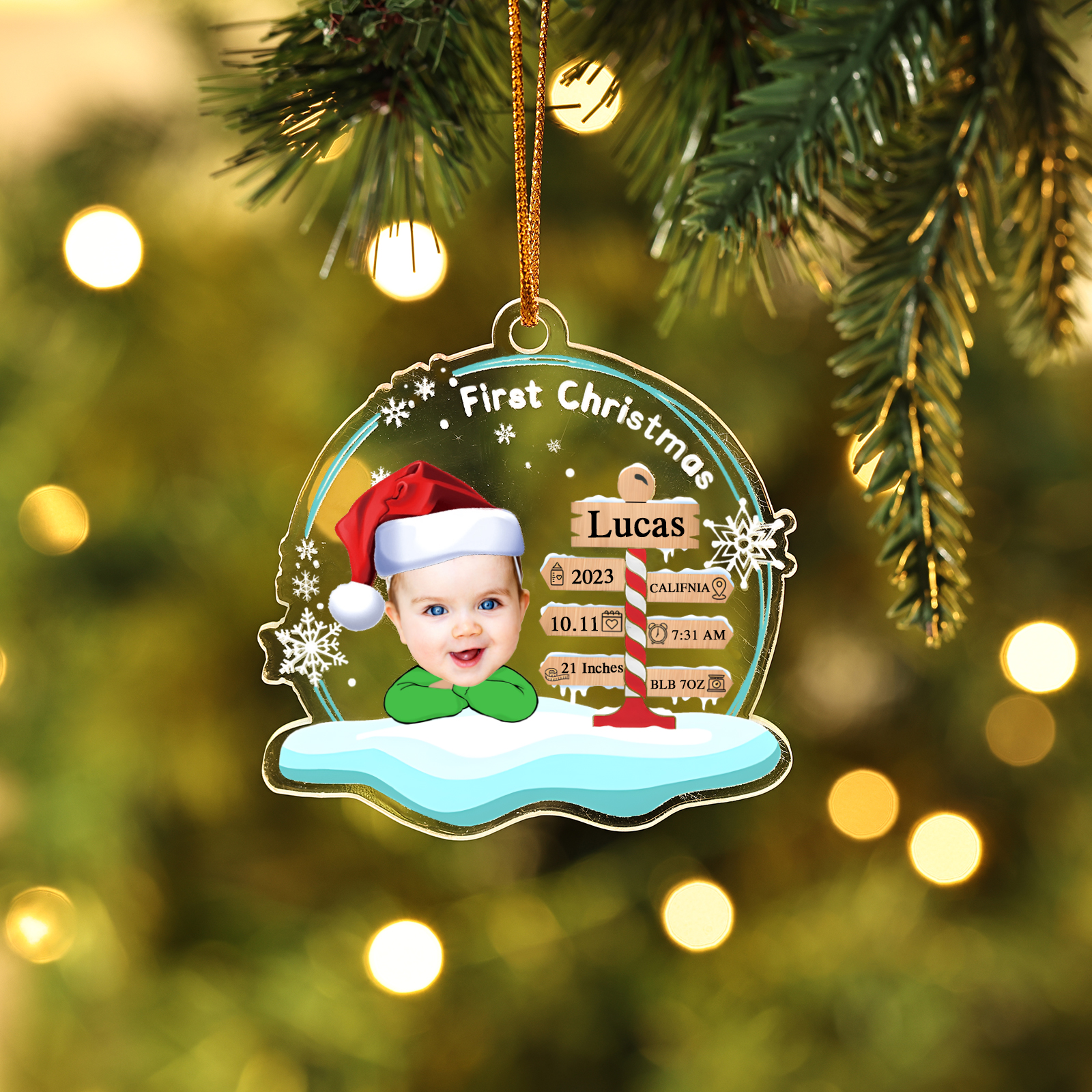 Acryl Weihnachtsornament-Personalisierter 1 Name & Foto & Baby persönlichen Geburtsdetails Acryl-Weihnachtsanhänger
