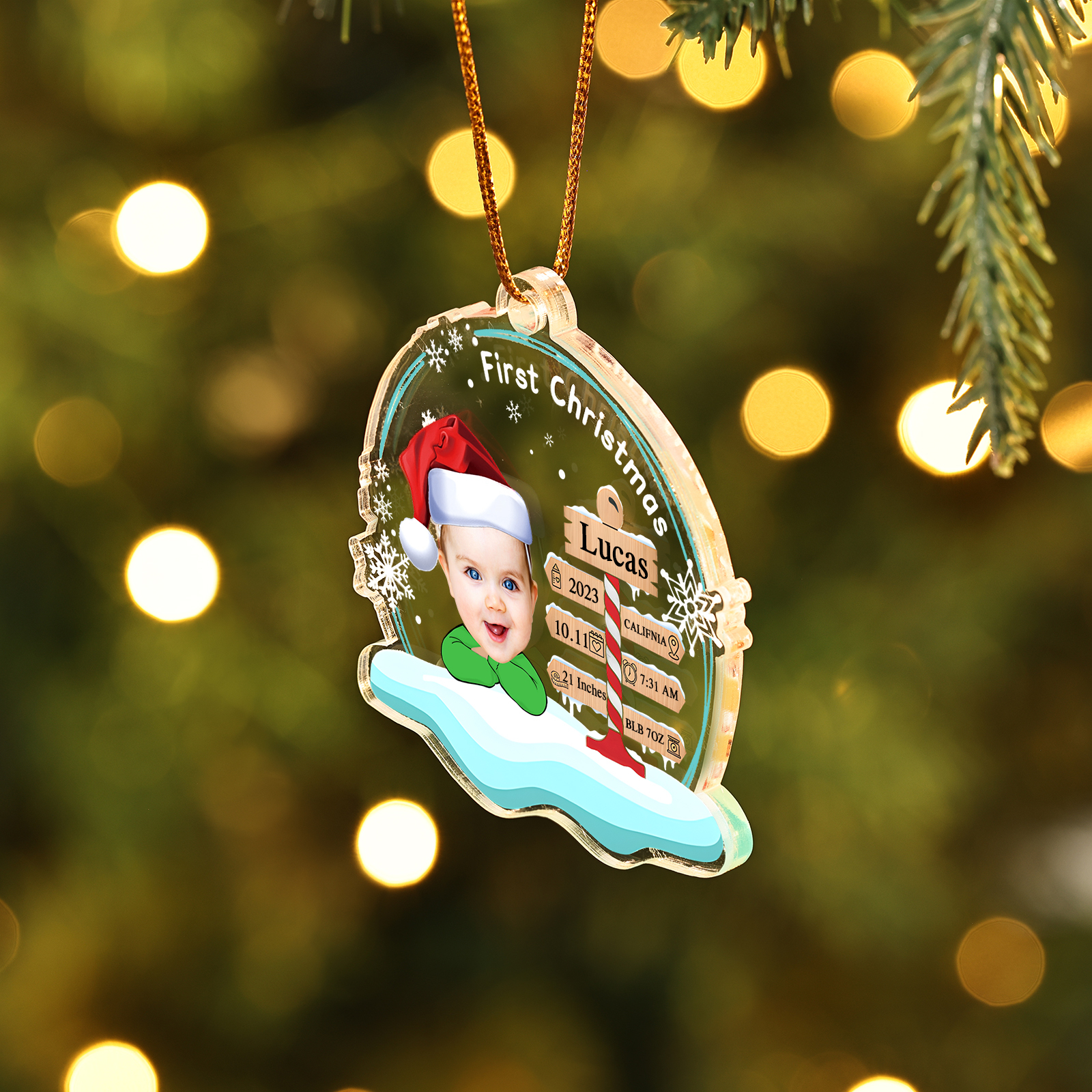 Acryl Weihnachtsornament-Personalisierter 1 Name & Foto & Baby persönlichen Geburtsdetails Acryl-Weihnachtsanhänger