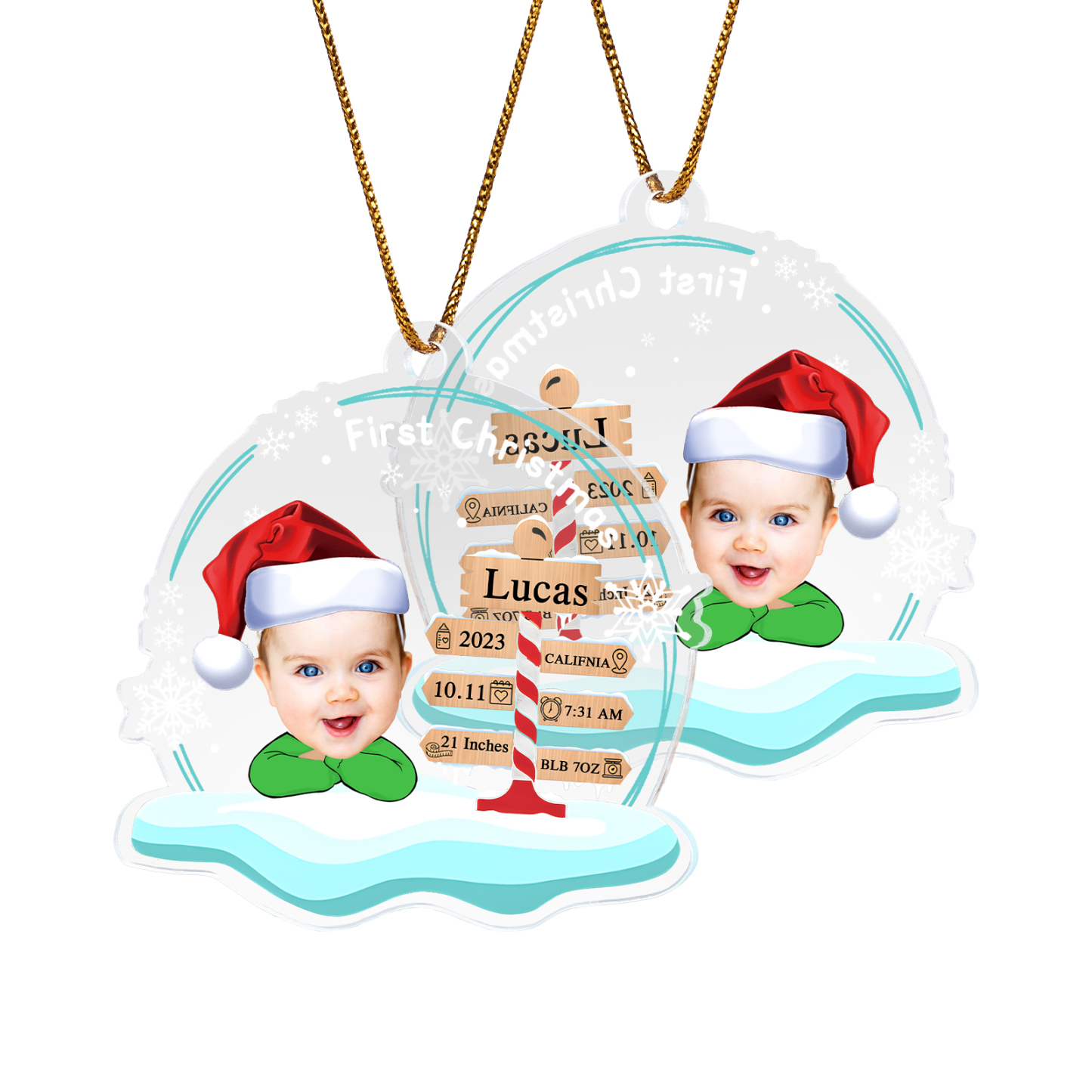 Acryl Weihnachtsornament-Personalisierter 1 Name & Foto & Baby persönlichen Geburtsdetails Acryl-Weihnachtsanhänger