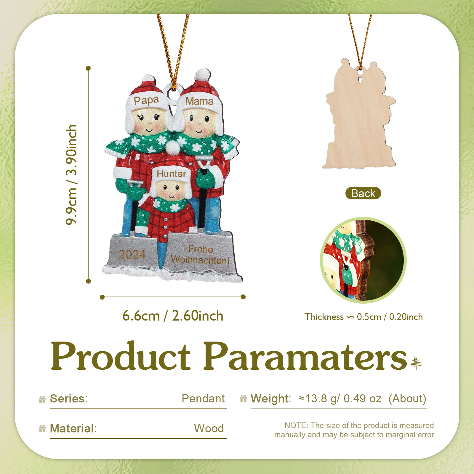 Holz Personalisierter Text & 3-6 Namen & Jahr Weihnachtsornament – Familie beim Schneeballschlacht Holz-Anhänger
