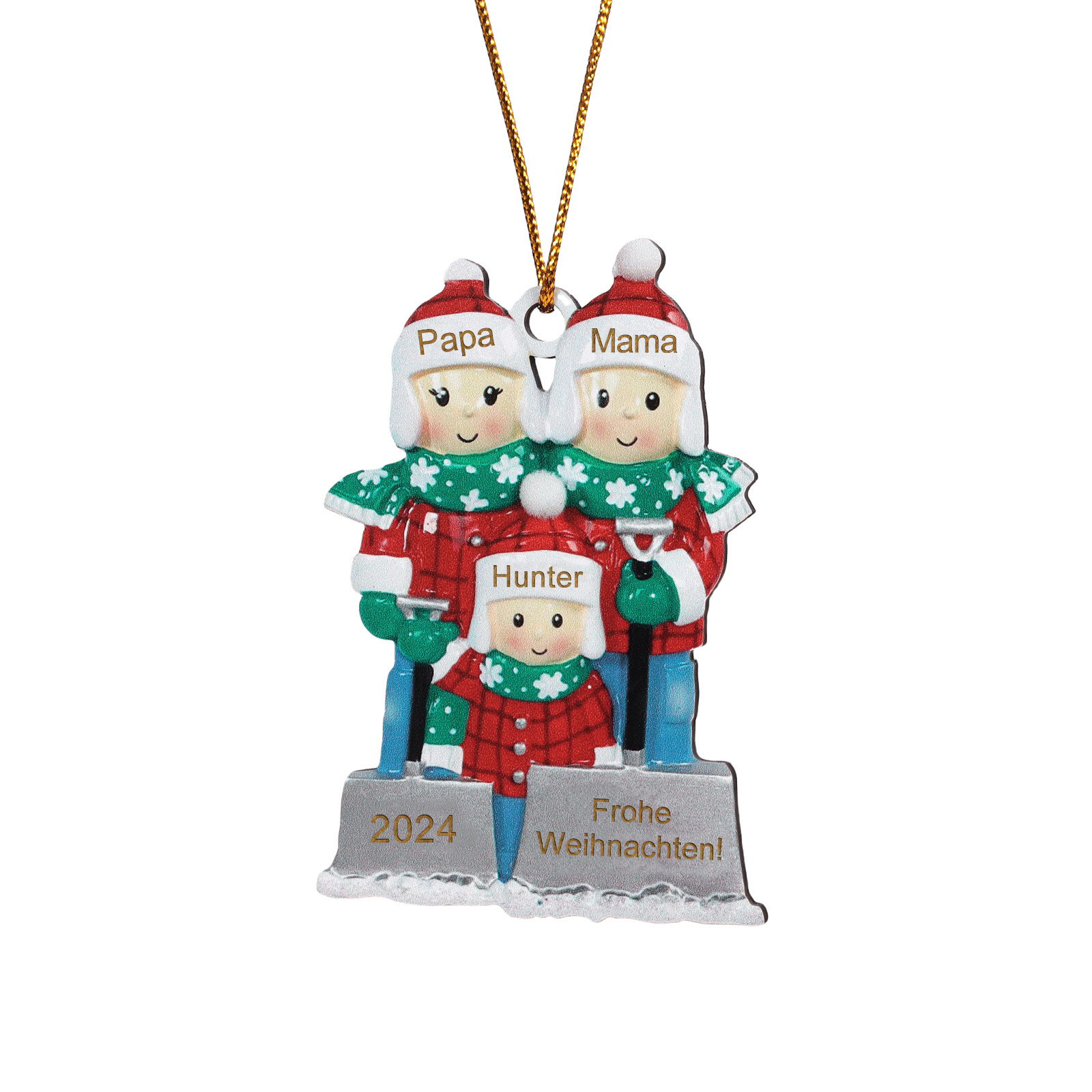 Holz Personalisierter Text & 3-6 Namen & Jahr Weihnachtsornament – Familie beim Schneeballschlacht Holz-Anhänger