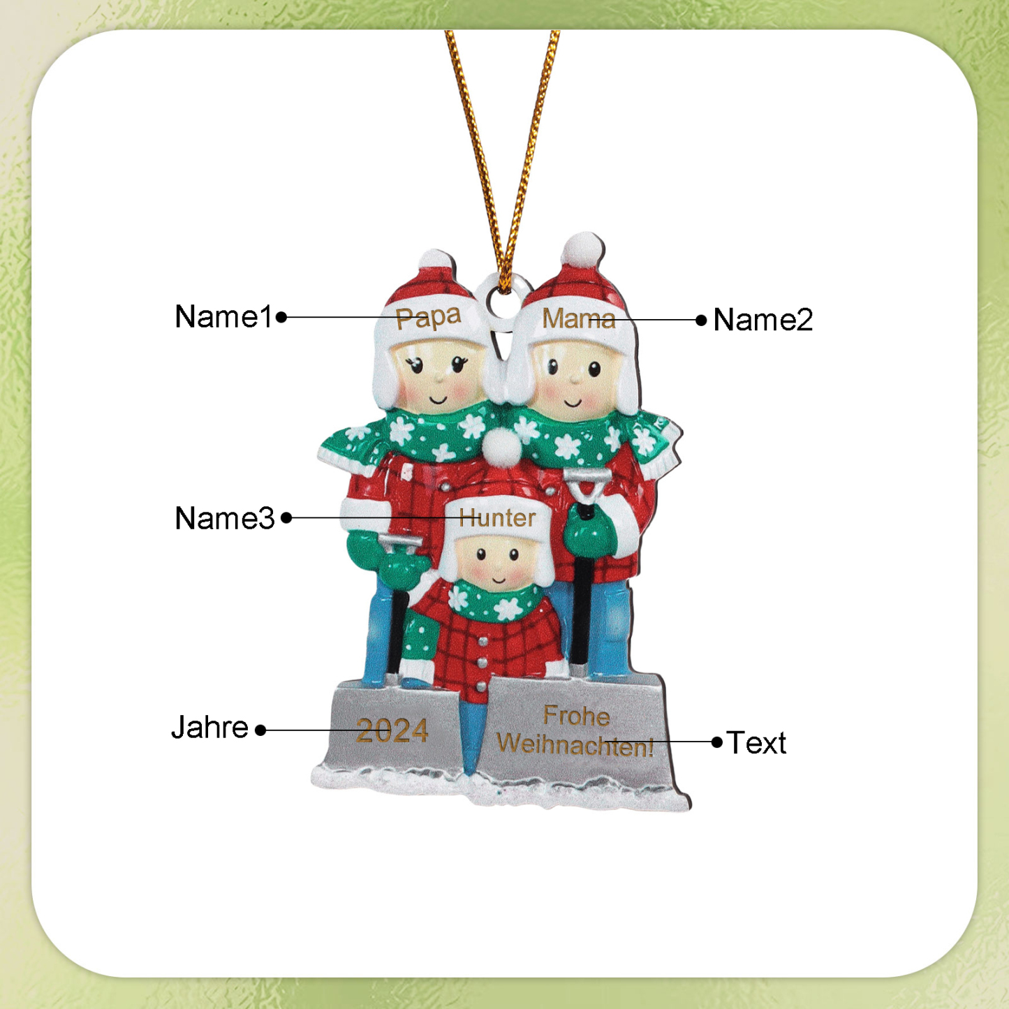 Holz Personalisierter Text & 3-6 Namen & Jahr Weihnachtsornament – Familie beim Schneeballschlacht Holz-Anhänger