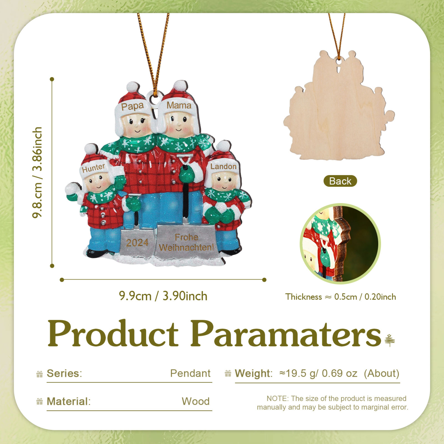 Holz Personalisierter Text & 3-6 Namen & Jahr Weihnachtsornament – Familie beim Schneeballschlacht Holz-Anhänger