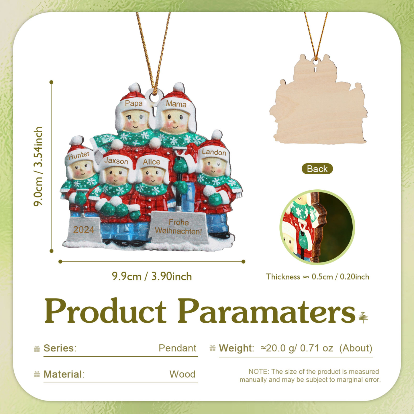 Holz Personalisierter Text & 3-6 Namen & Jahr Weihnachtsornament – Familie beim Schneeballschlacht Holz-Anhänger