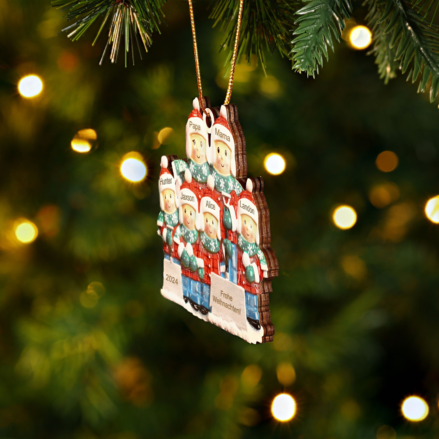 Holz Personalisierter Text & 3-6 Namen & Jahr Weihnachtsornament – Familie beim Schneeballschlacht Holz-Anhänger