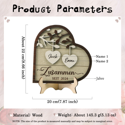 Personalisierte 2 Namen & Jahr Holz Ornament- Zusammen seit-Herz Schreibdekoration für Paar