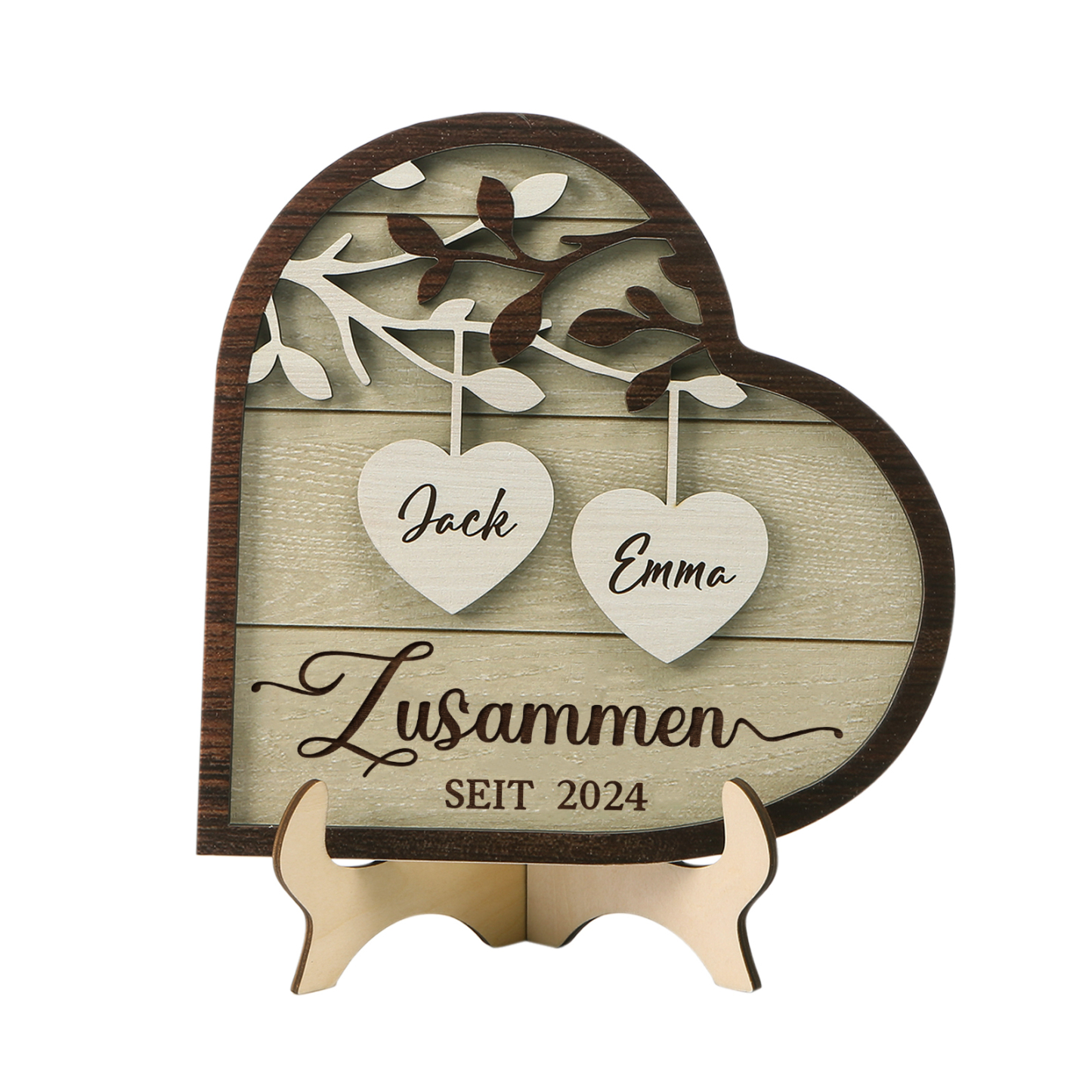 Personalisierte 2 Namen & Jahr Holz Ornament- Zusammen seit-Herz Schreibdekoration für Paar