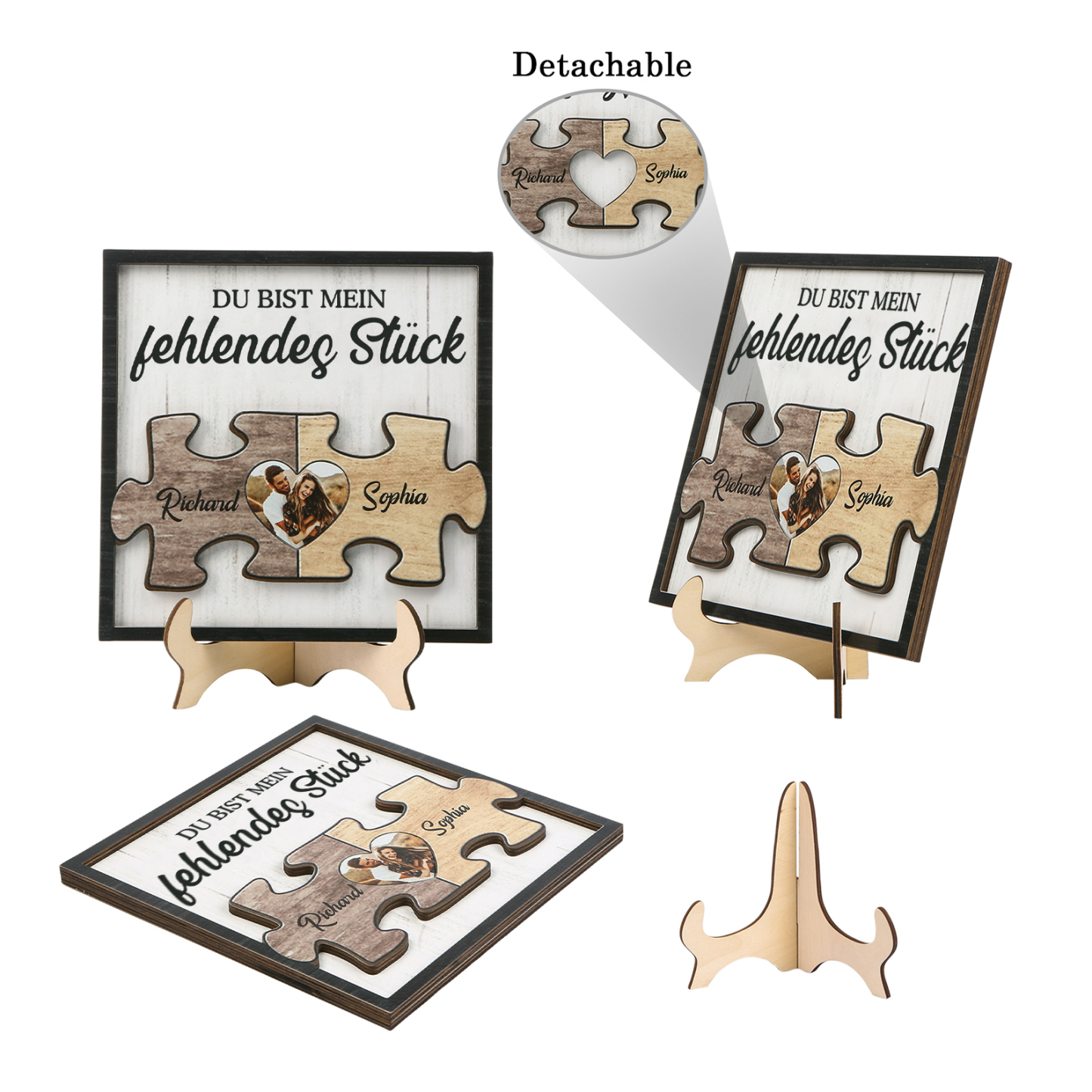 Personalisierte 2 Namen & Foto Holz-Puzzle-Ornament - Du bist mein fehlendes Stück - Schreibdekoration für Paar