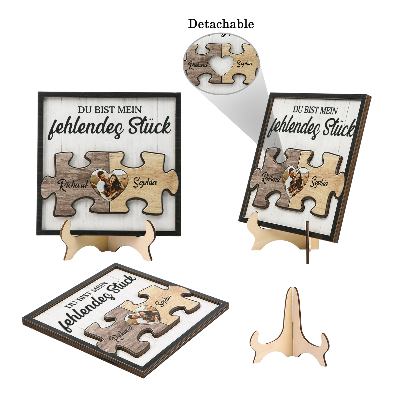 Personalisierte 2 Namen & Foto Holz-Puzzle-Ornament - Du bist mein fehlendes Stück - Schreibdekoration für Paar