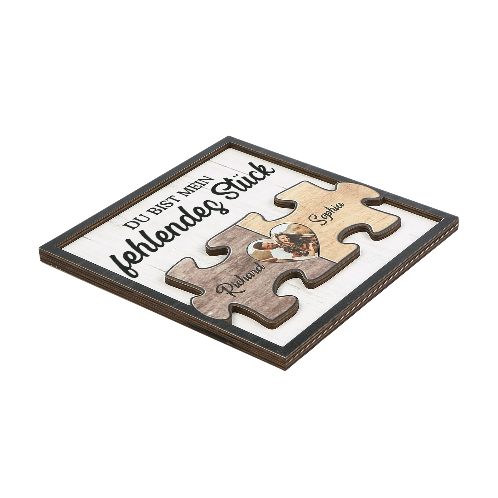 Personalisierte 2 Namen & Foto Holz-Puzzle-Ornament - Du bist mein fehlendes Stück - Schreibdekoration für Paar