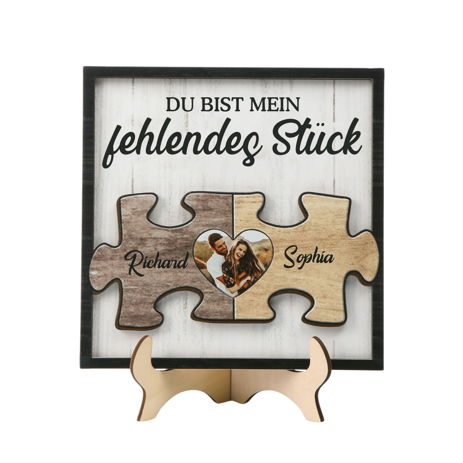 Personalisierte 2 Namen & Foto Holz-Puzzle-Ornament - Du bist mein fehlendes Stück - Schreibdekoration für Paar