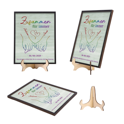 Personalisierte 2 Namen & Text & Datum Holz-Ornament - Zusammen für immer - Hand in Hand Liebesdekoration für Paar