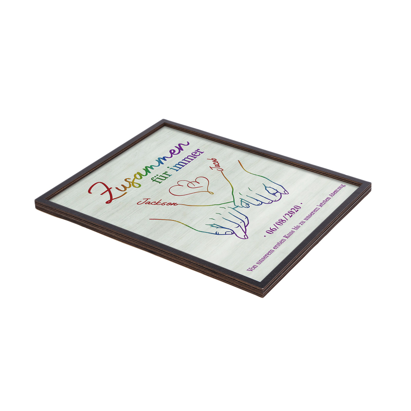 Personalisierte 2 Namen & Text & Datum Holz-Ornament - Zusammen für immer - Hand in Hand Liebesdekoration für Paar