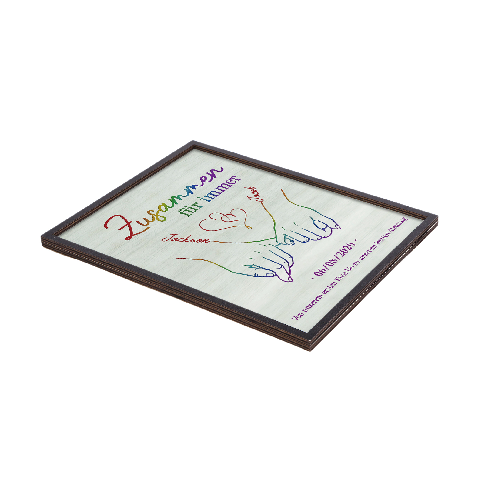 Personalisierte 2 Namen & Text & Datum Holz-Ornament - Zusammen für immer - Hand in Hand Liebesdekoration für Paar