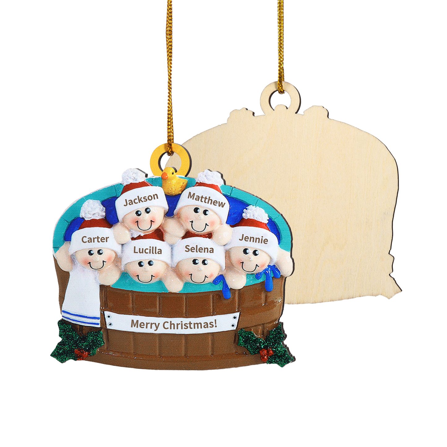 Personalisierter 2-6 Namen & Text Weihnachtsornament – Holzanhänger im Whirlpool Design