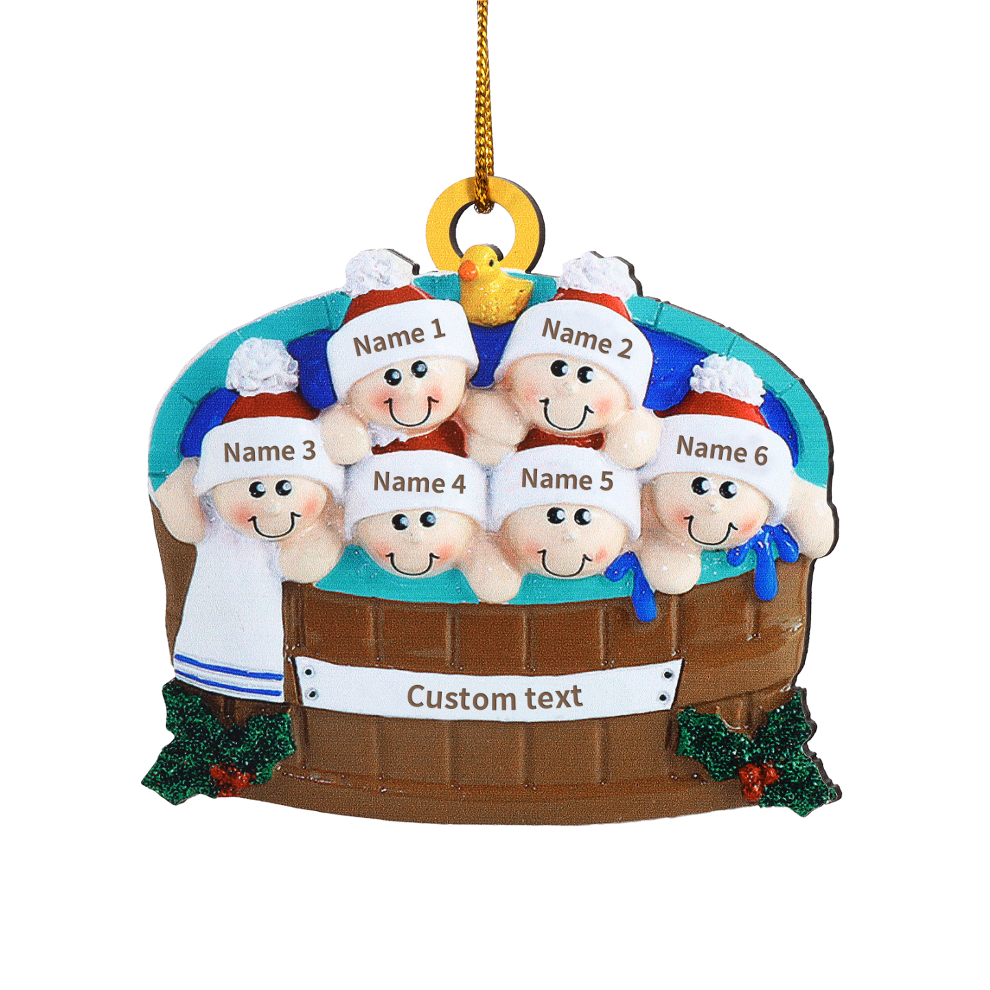 Personalisierter 2-6 Namen & Text Weihnachtsornament – Holzanhänger im Whirlpool Design
