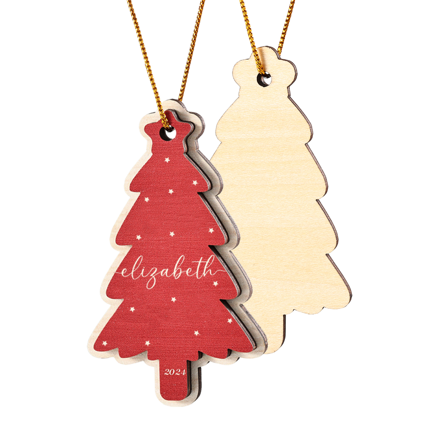 Holz Weihnachtsornament-Personalisierte 1-6 Namen & Jahr Rot & Braun Weihnachtsbaum Holzanhänger