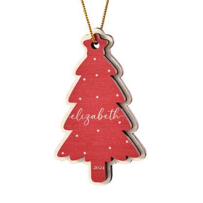 Holz Weihnachtsornament-Personalisierte 1-6 Namen & Jahr Rot & Braun Weihnachtsbaum Holzanhänger