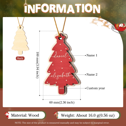 Holz Weihnachtsornament-Personalisierte 1-6 Namen & Jahr Rot & Braun Weihnachtsbaum Holzanhänger