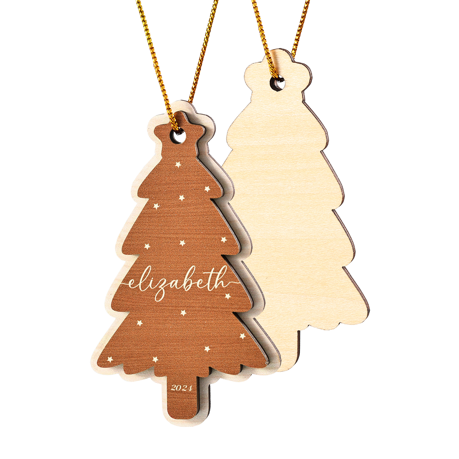 Holz Weihnachtsornament-Personalisierte 1-6 Namen & Jahr Rot & Braun Weihnachtsbaum Holzanhänger