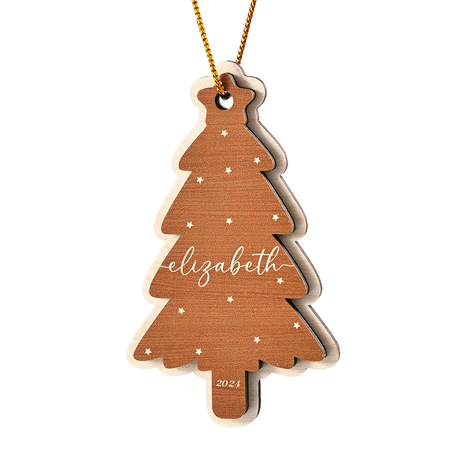 Holz Weihnachtsornament-Personalisierte 1-6 Namen & Jahr Rot & Braun Weihnachtsbaum Holzanhänger