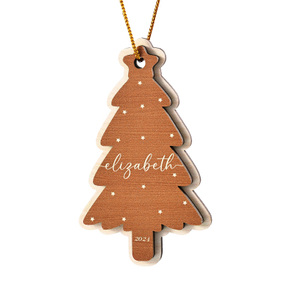 Holz Weihnachtsornament-Personalisierte 1-6 Namen & Jahr Rot & Braun Weihnachtsbaum Holzanhänger