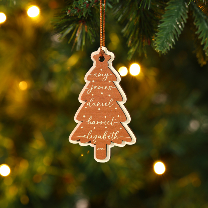 Holz Weihnachtsornament-Personalisierte 1-6 Namen & Jahr Rot & Braun W