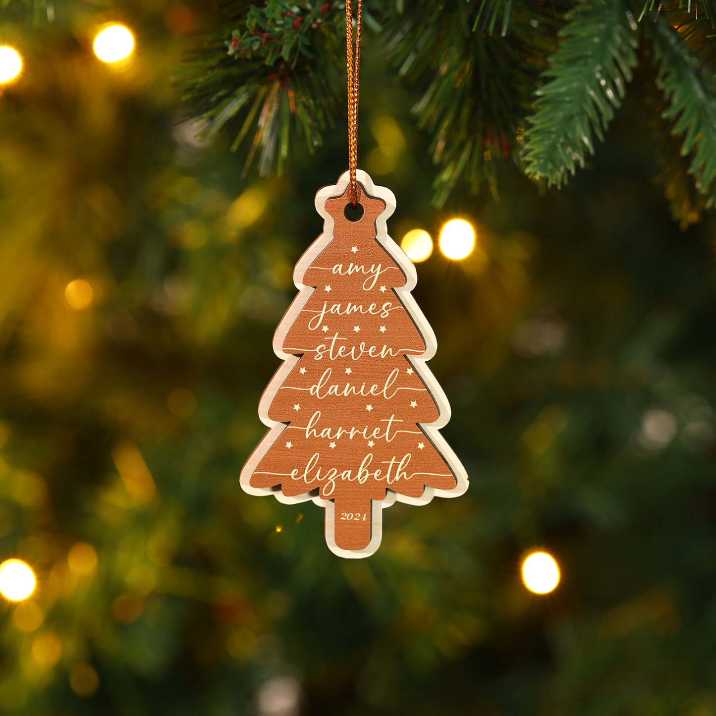 Holz Weihnachtsornament-Personalisierte 1-6 Namen & Jahr Rot & Braun Weihnachtsbaum Holzanhänger