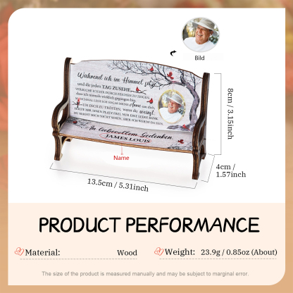 Personalisiertes Foto & 1 Name Trauer Holz-Gedenkbank-Deko - In liebevollem Gedenken - Schreibtischdekoration Holz Ornament