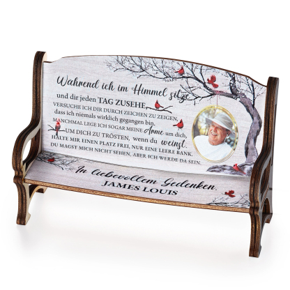 Personalisiertes Foto & 1 Name Trauer Holz-Gedenkbank-Deko - In liebevollem Gedenken - Schreibtischdekoration Holz Ornament