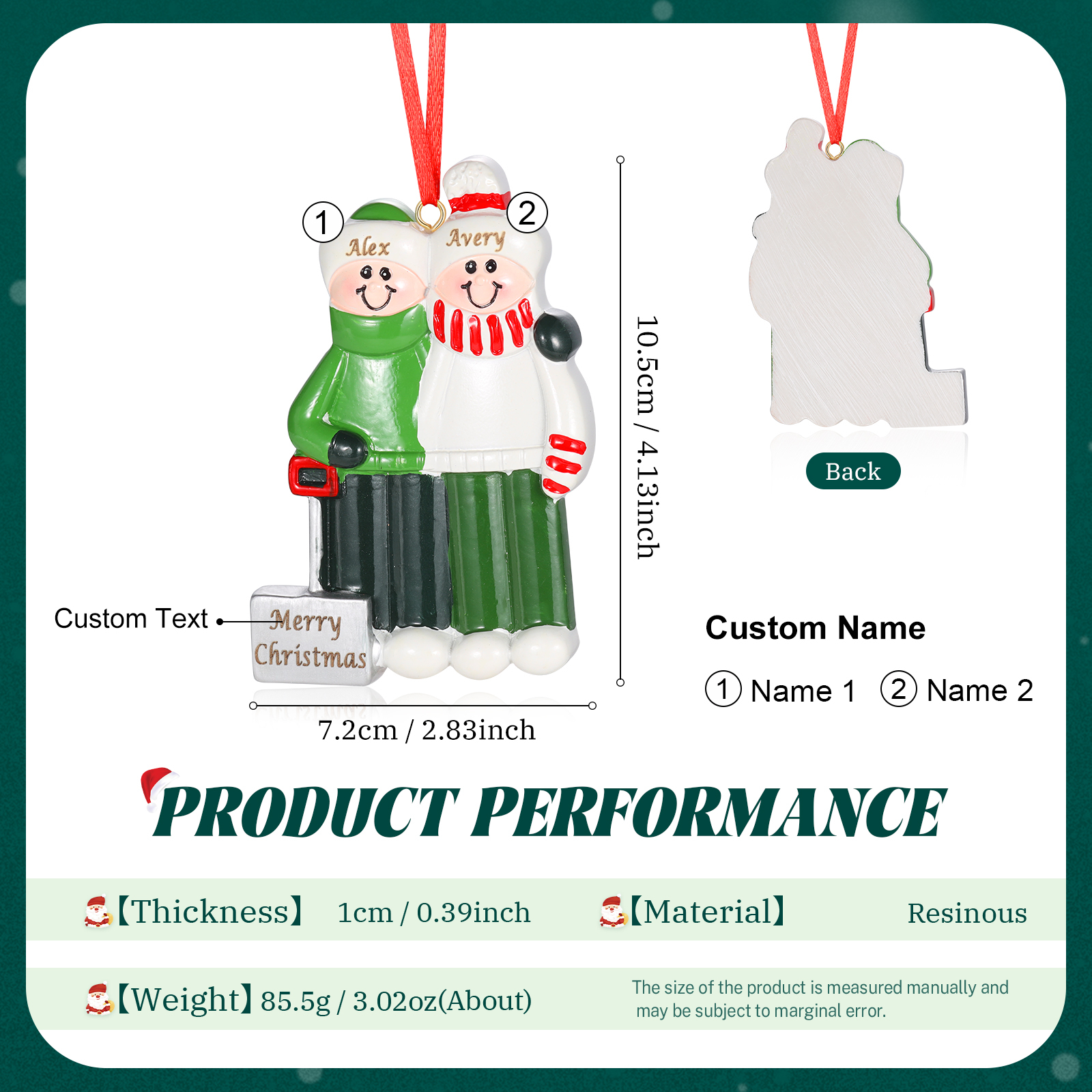Harz Weihnachtsornament-Personalisierter 2-5 Namen & Text & Jahr Schneeschaufelteam Weihnachtsbaum Anhänger mit 2-5 Familienmitgliedern