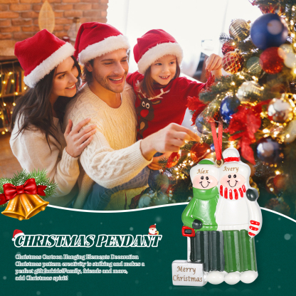 Harz Weihnachtsornament-Personalisierter 2-5 Namen & Text & Jahr Schneeschaufelteam Weihnachtsbaum Anhänger mit 2-5 Familienmitgliedern