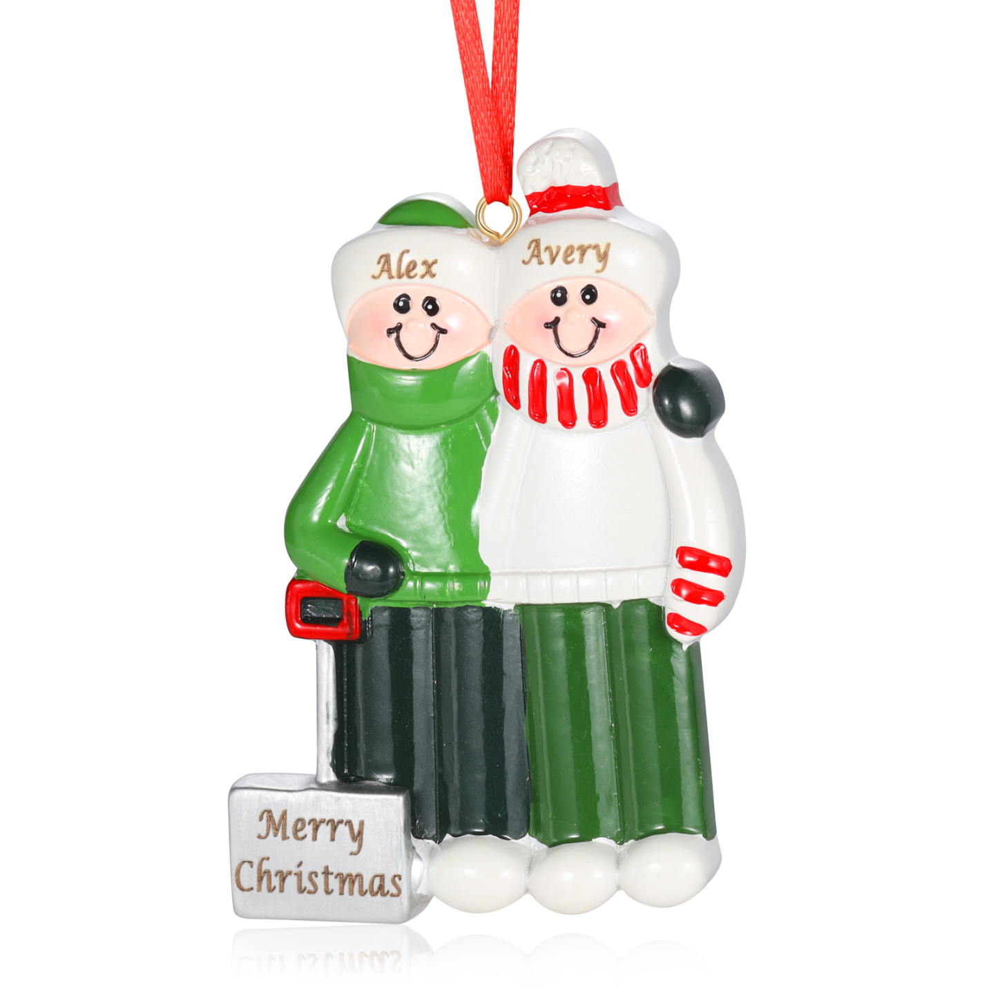 Harz Weihnachtsornament-Personalisierter 2-5 Namen & Text & Jahr Schneeschaufelteam Weihnachtsbaum Anhänger mit 2-5 Familienmitgliedern