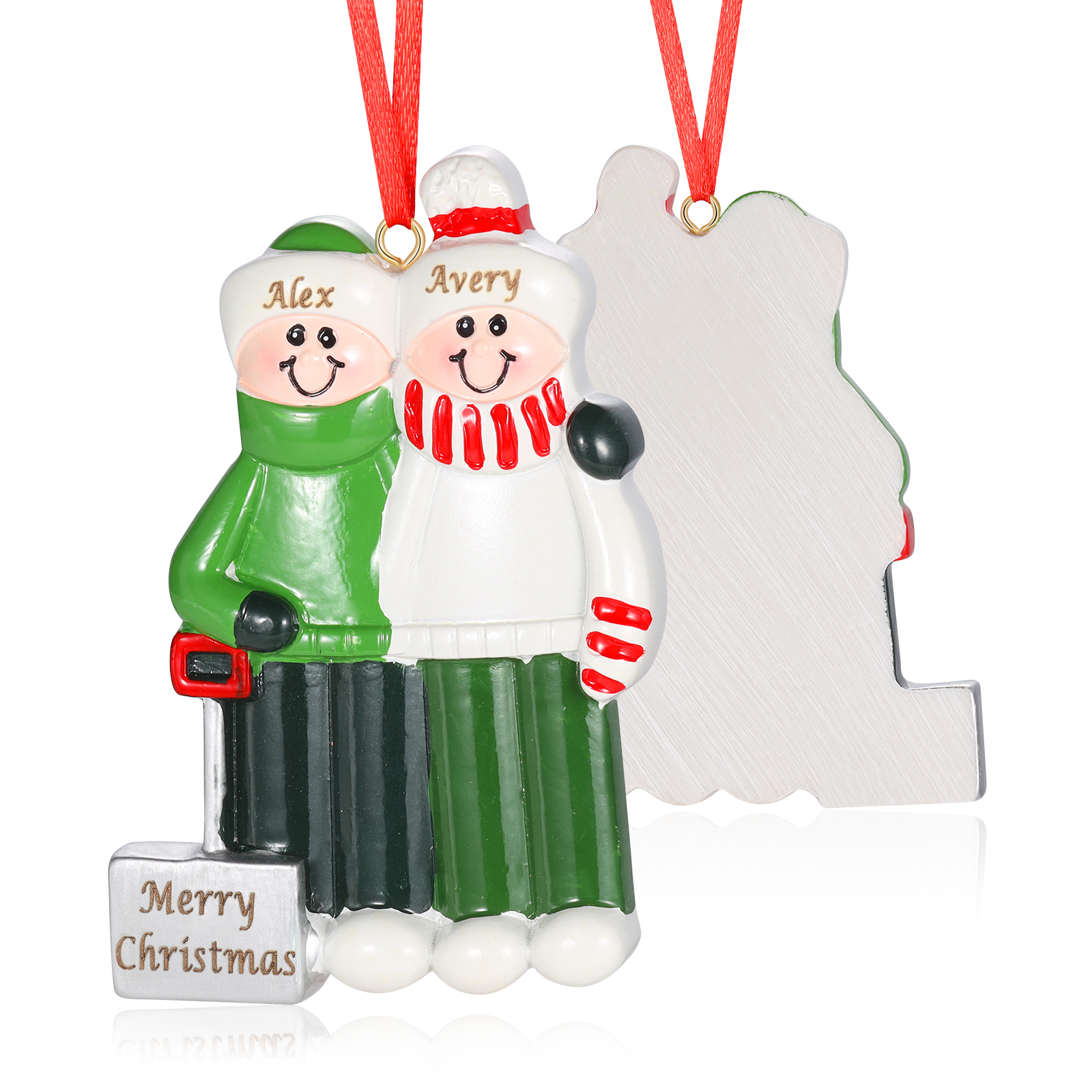 Harz Weihnachtsornament-Personalisierter 2-5 Namen & Text & Jahr Schneeschaufelteam Weihnachtsbaum Anhänger mit 2-5 Familienmitgliedern
