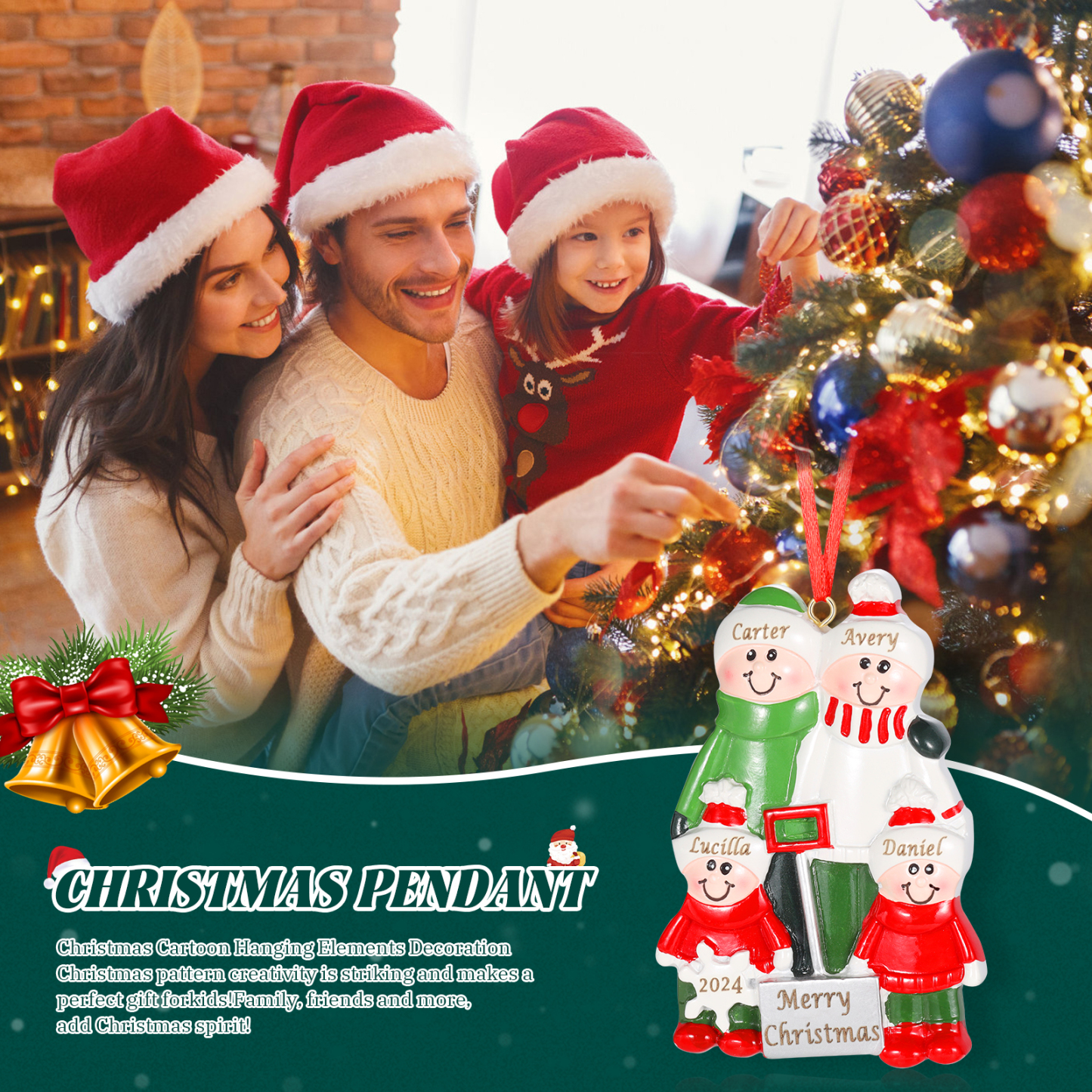 Harz Weihnachtsornament-Personalisierter 2-5 Namen & Text & Jahr Schneeschaufelteam Weihnachtsbaum Anhänger mit 2-5 Familienmitgliedern