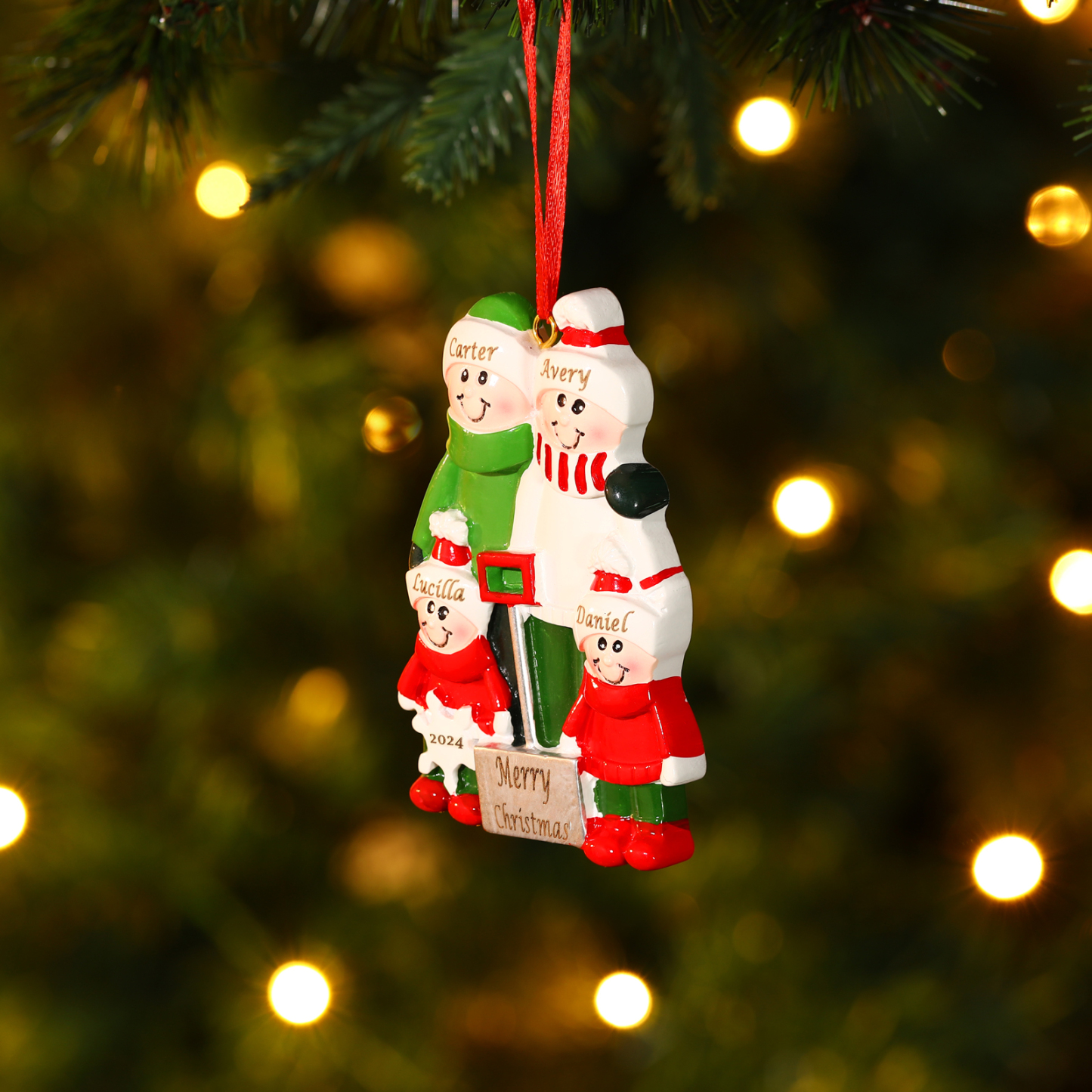 Harz Weihnachtsornament-Personalisierter 2-5 Namen & Text & Jahr Schneeschaufelteam Weihnachtsbaum Anhänger mit 2-5 Familienmitgliedern