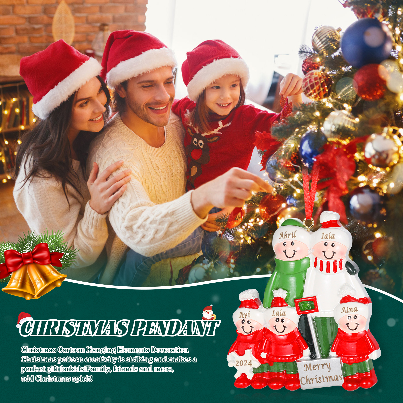 Harz Weihnachtsornament-Personalisierter 2-5 Namen & Text & Jahr Schneeschaufelteam Weihnachtsbaum Anhänger mit 2-5 Familienmitgliedern