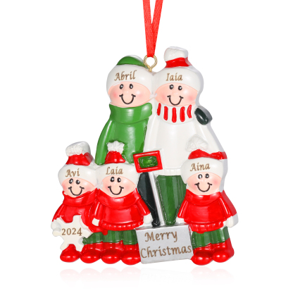 Harz Weihnachtsornament-Personalisierter 2-5 Namen & Text & Jahr Schneeschaufelteam Weihnachtsbaum Anhänger mit 2-5 Familienmitgliedern