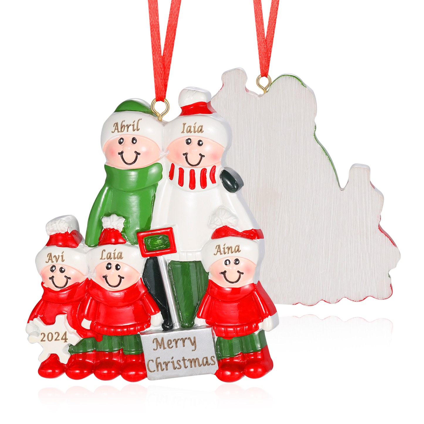 Harz Weihnachtsornament-Personalisierter 2-5 Namen & Text & Jahr Schneeschaufelteam Weihnachtsbaum Anhänger mit 2-5 Familienmitgliedern