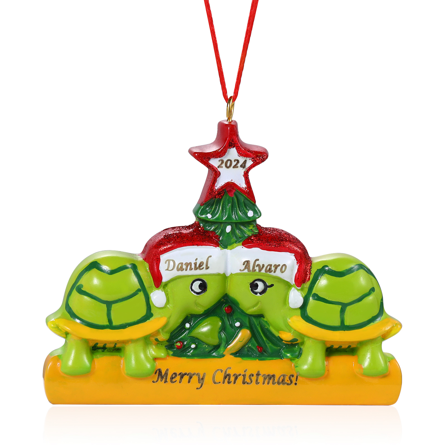 Personalisierter 2-6 Namen & Jahr Weihnachtsornament – Schildkröten Harz Anhänger