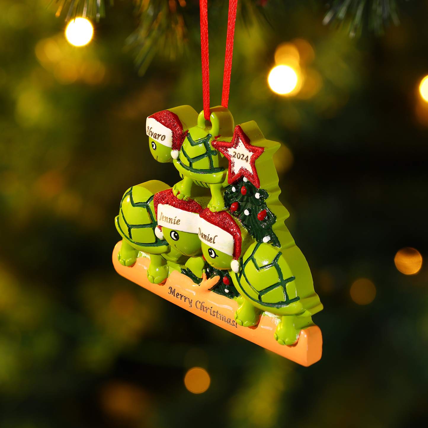 Personalisierter 2-6 Namen & Jahr Weihnachtsornament – Schildkröten Harz Anhänger