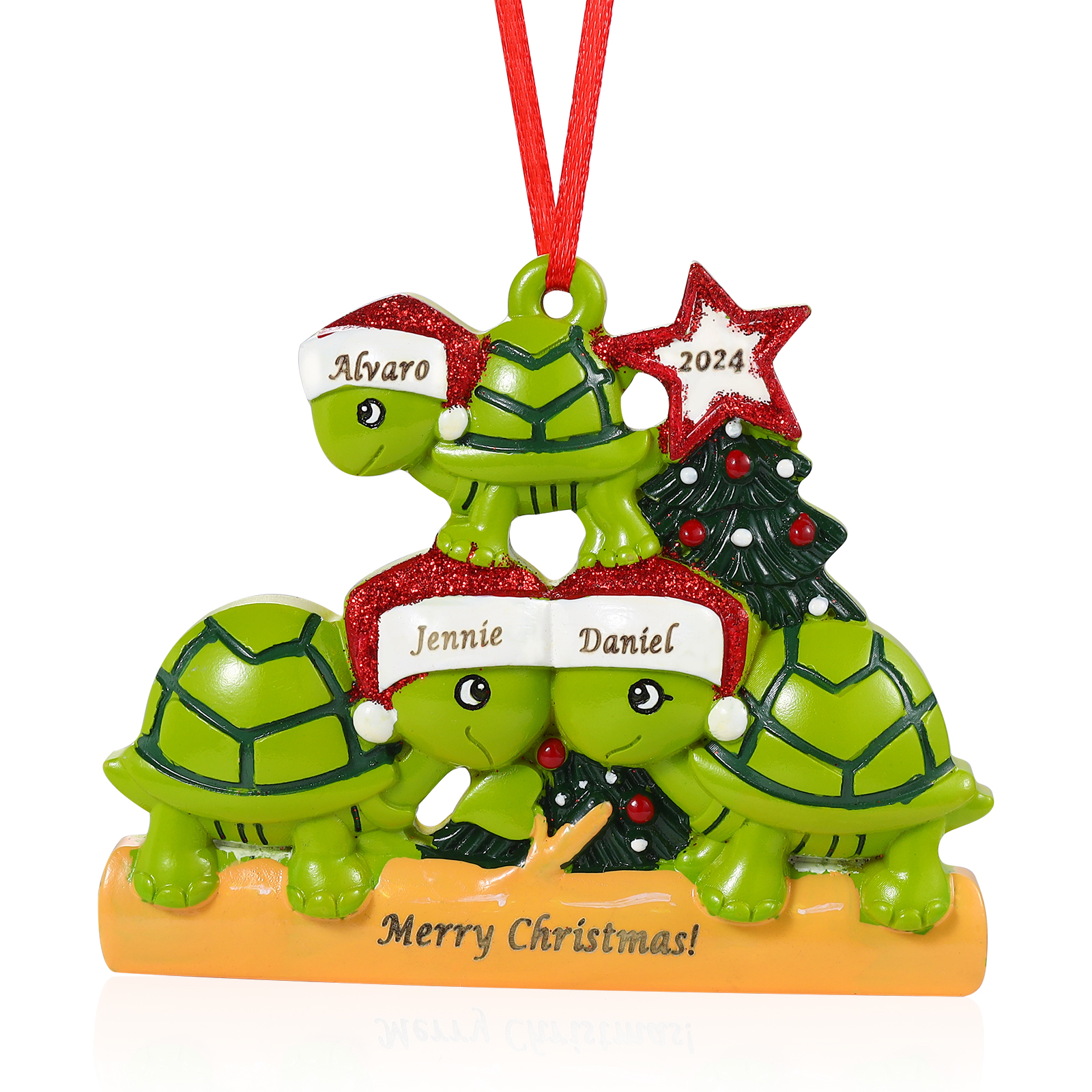 Personalisierter 2-6 Namen & Jahr Weihnachtsornament – Schildkröten Harz Anhänger
