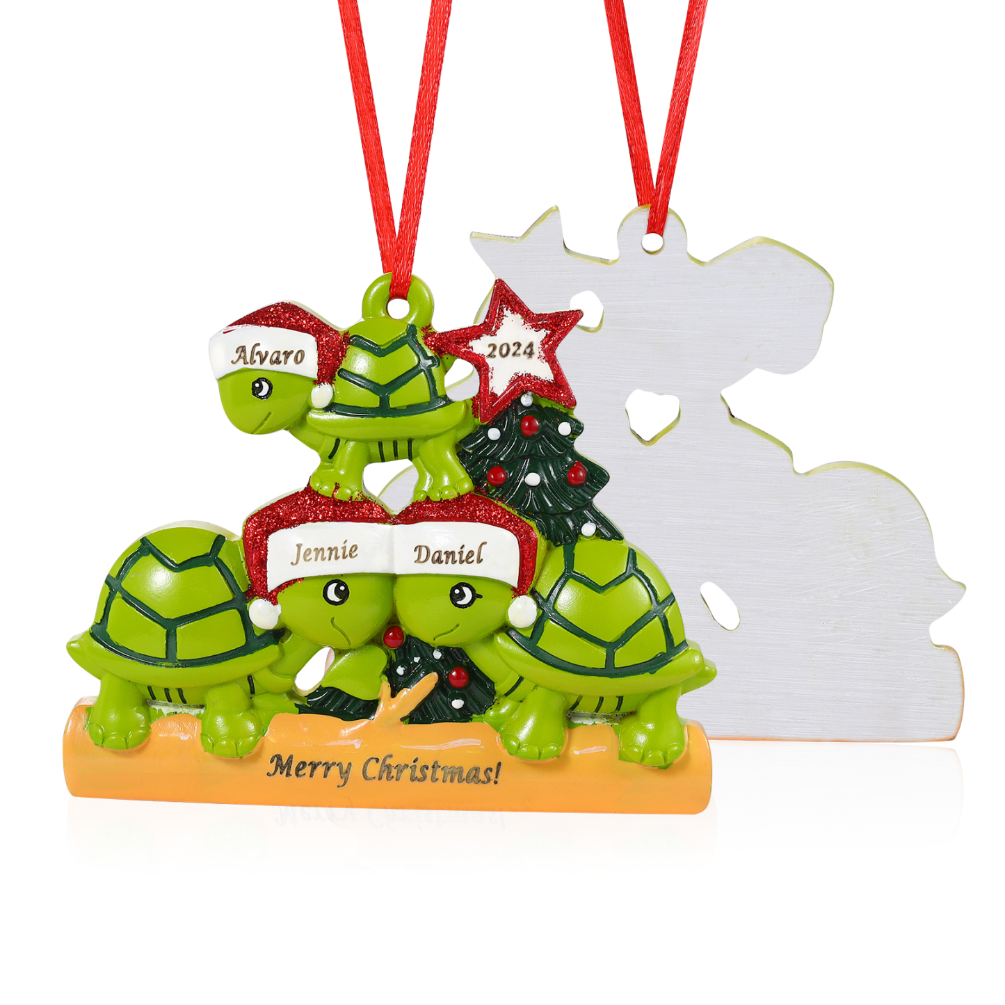Personalisierter 2-6 Namen & Jahr Weihnachtsornament – Schildkröten Harz Anhänger