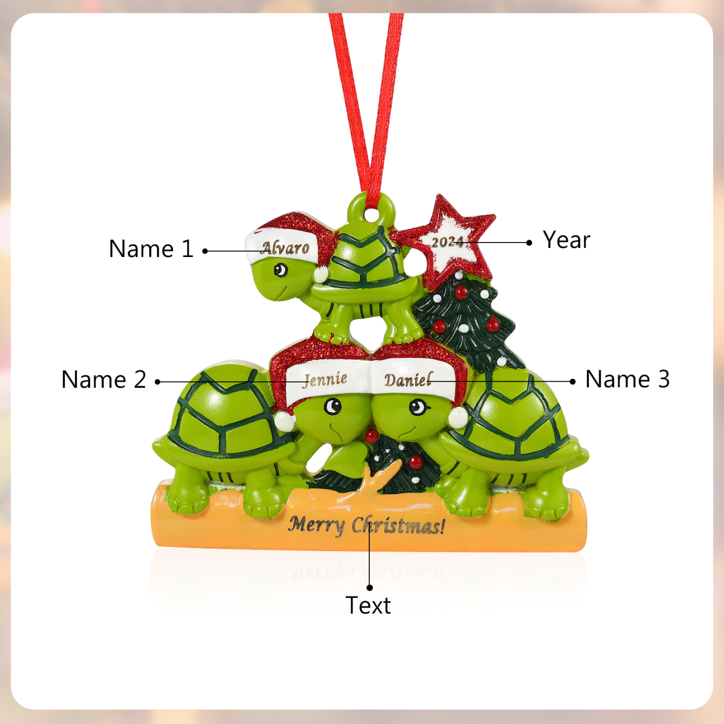 Personalisierter 2-6 Namen & Jahr Weihnachtsornament – Schildkröten Harz Anhänger