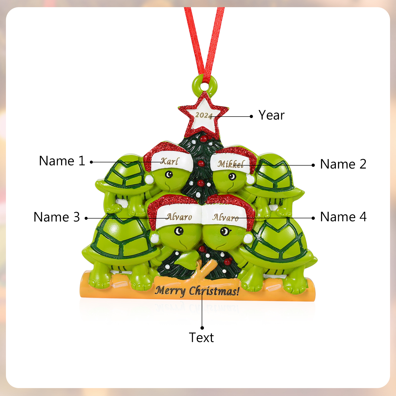 Personalisierter 2-6 Namen & Jahr Weihnachtsornament – Schildkröten Harz Anhänger