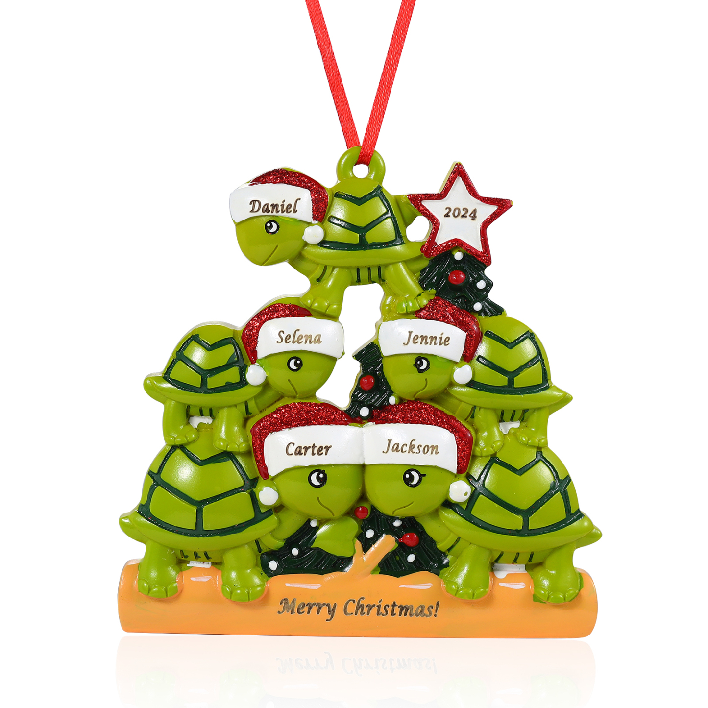 Personalisierter 2-6 Namen & Jahr Weihnachtsornament – Schildkröten Harz Anhänger